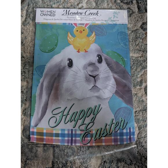 Meadow Creek Happy Easter Bunny Holiday Eggs Spring Garden Flag New! - Picture 3 of 4